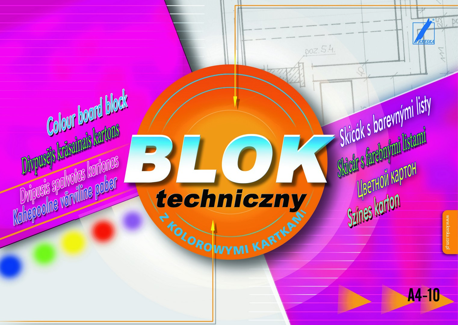 Blok techniczny A4 10k. kolorowy Kreska